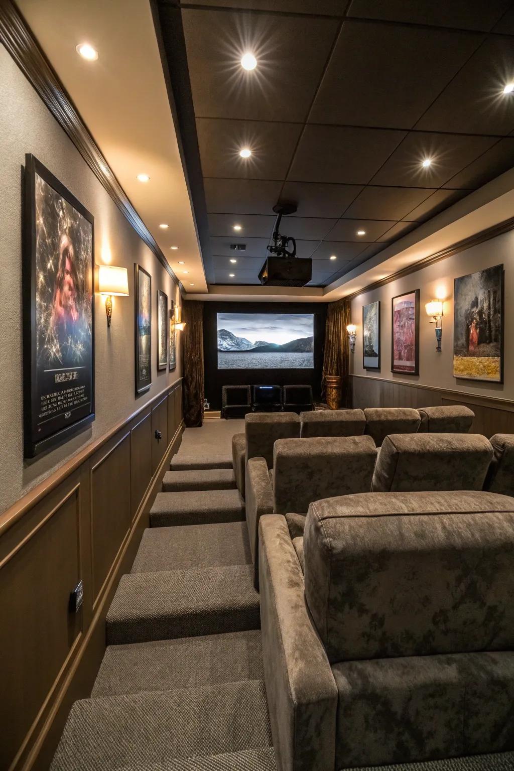 Multi-level seating creates optimal viewing in narrow spaces.