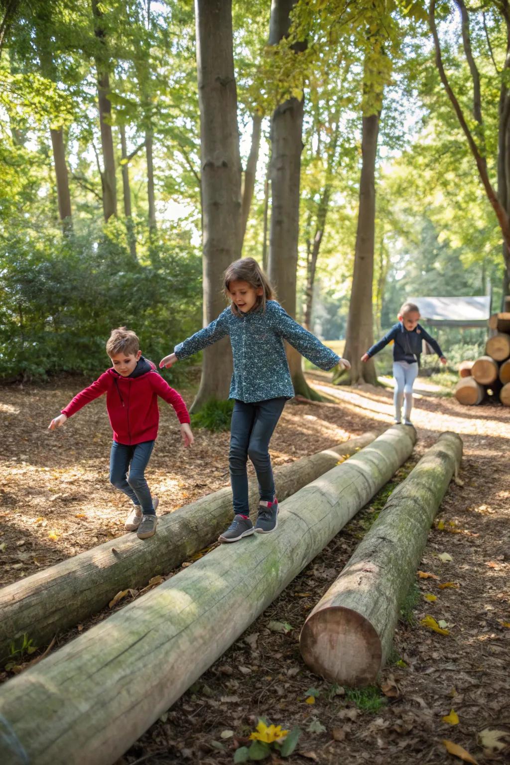Logs turned into balance beams offer endless fun.