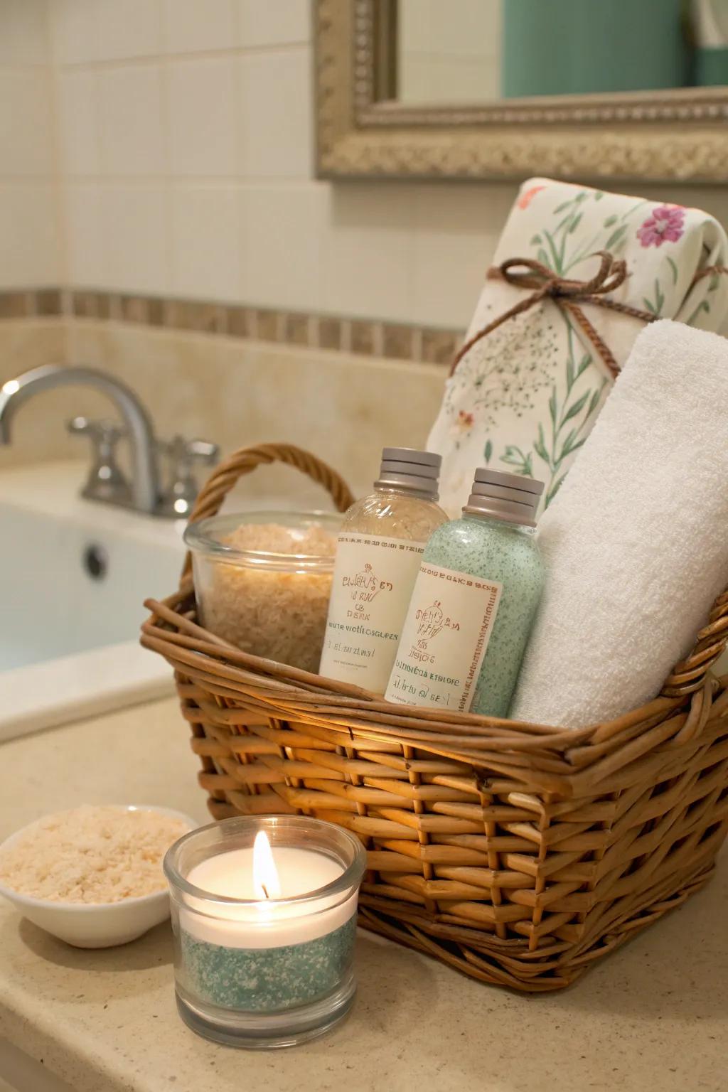 A soothing basket of self-care items perfect for new parents.