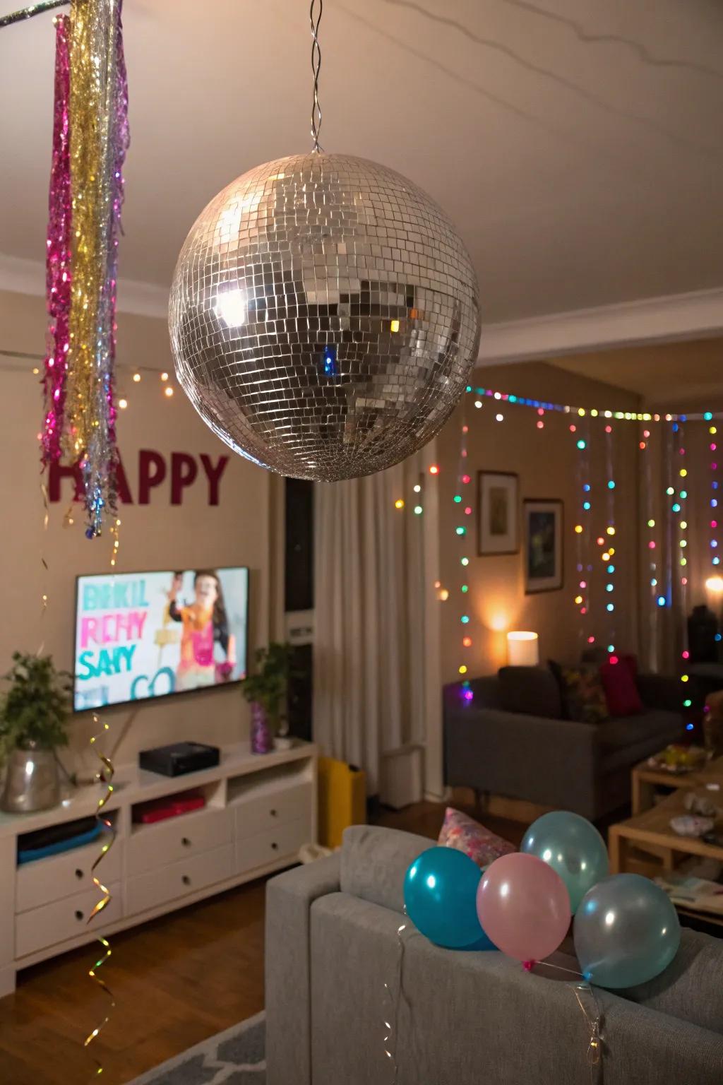 Convert your space into a radiant dance floor with a twinkling sphere.