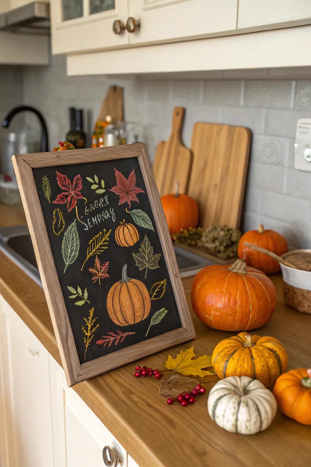 An autumnal gathering chalkboard layout that injects warmth and vibrancy into your space.