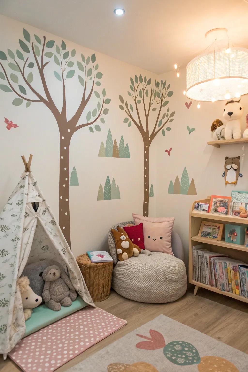 A captivating enchanted grove-themed nursery brimming with sylvan charm.