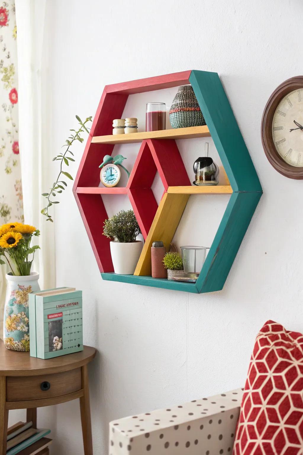 Striking hues transform an eight-sided display into an eye-catching wall accent.