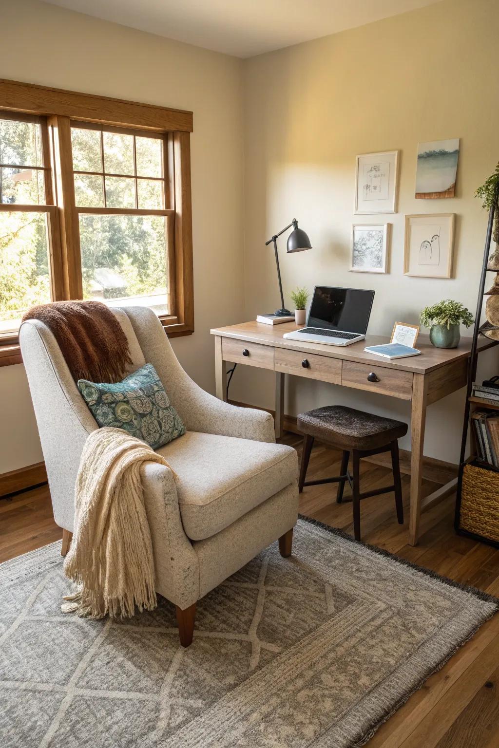 A multi-functional office retreat designed for productivity and relaxation.