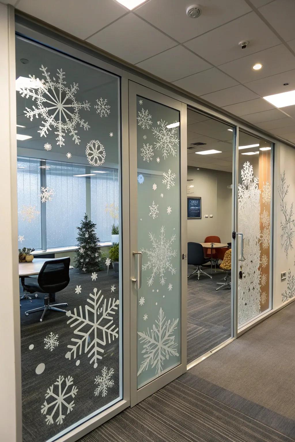 Enter a winter wonderland with a snow-kissed office door.