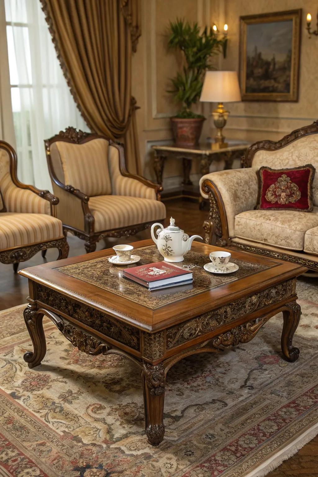 Antique furniture brings timeless elegance to your living room.