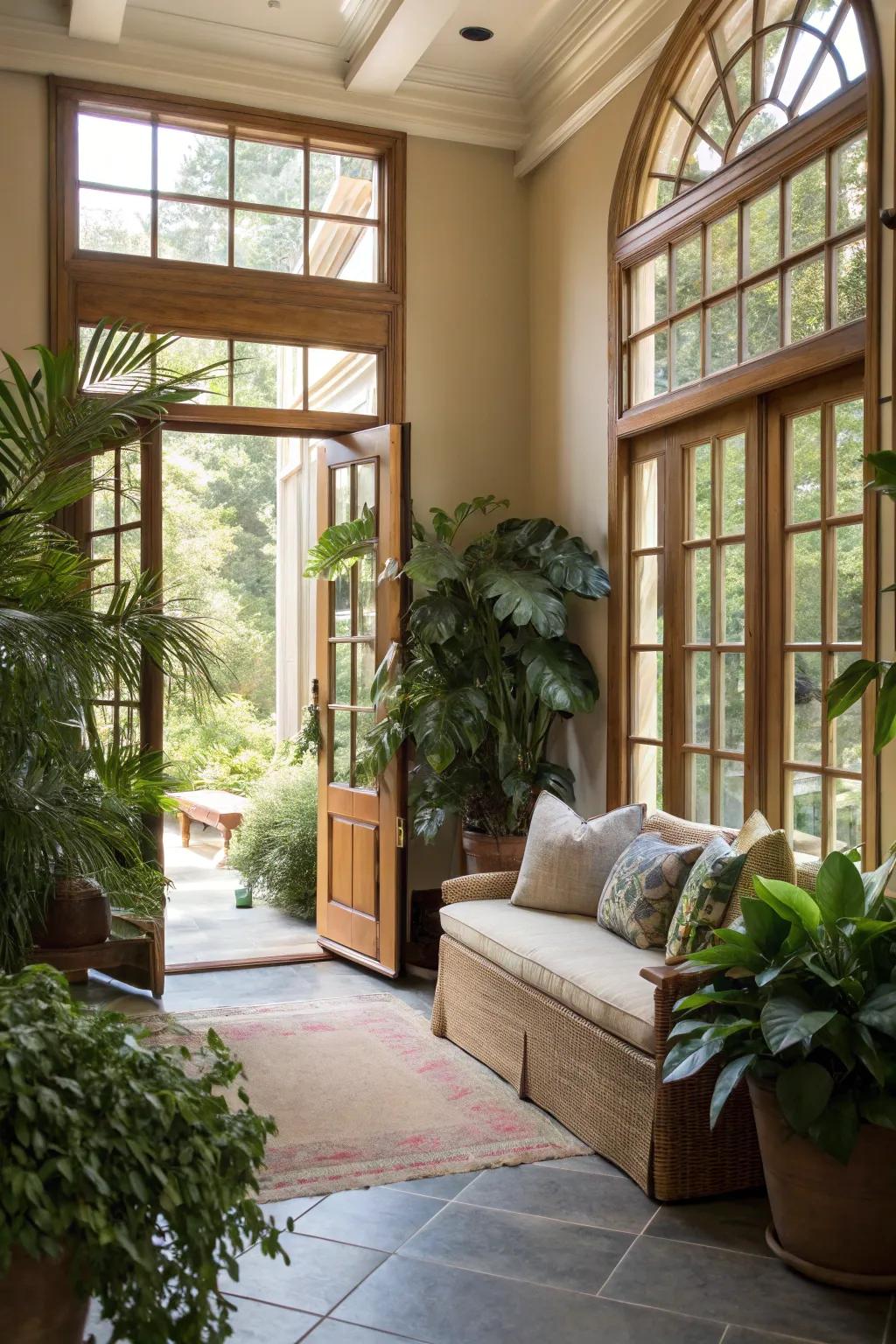 An entryway filled with natural light provides a friendly and cozy feel.