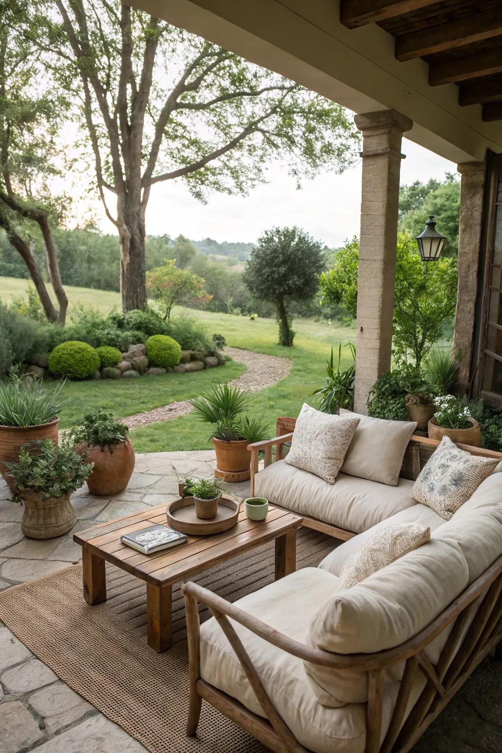 A comfy seating spot that is perfect for chilling out and chatting.