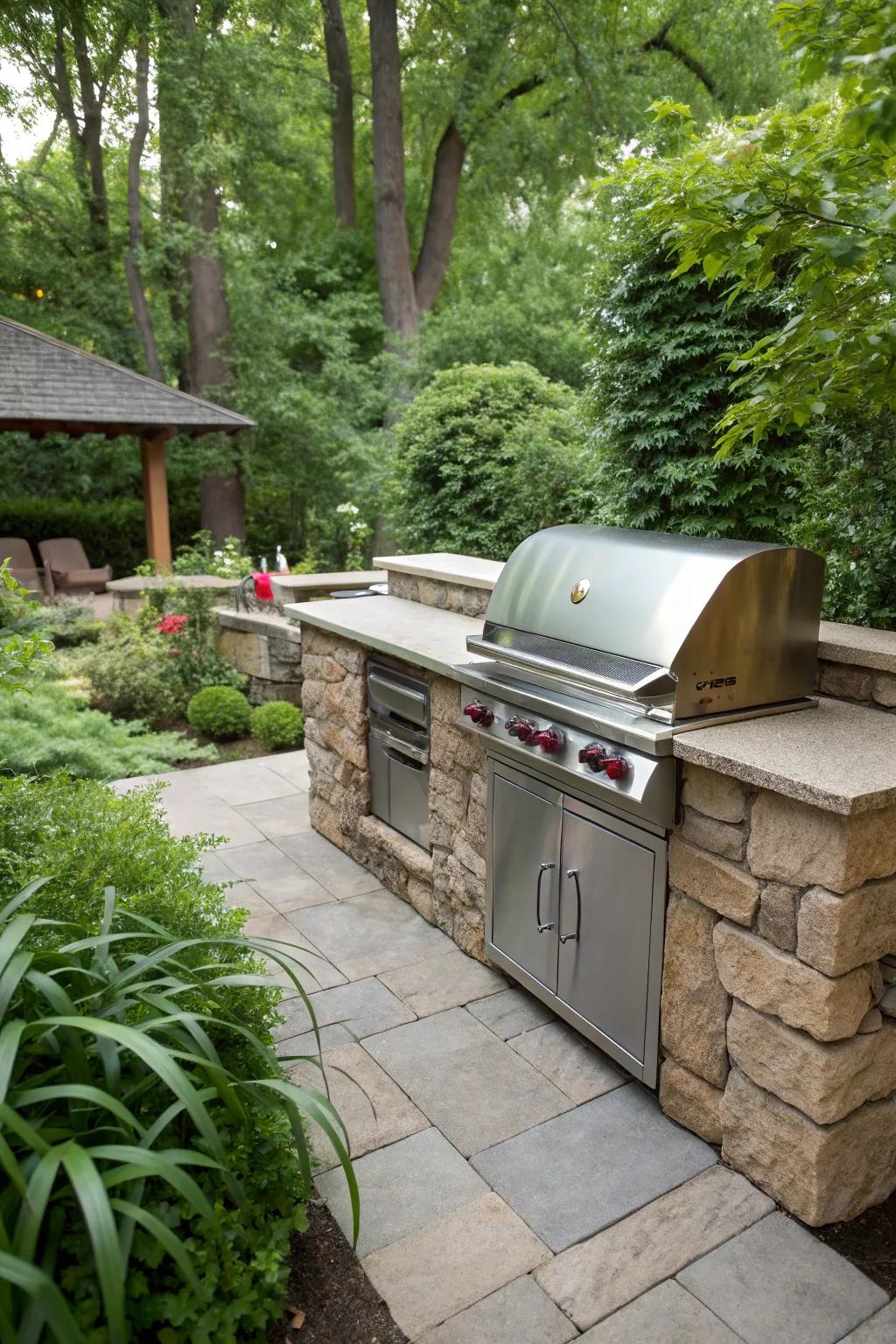 A built-in grill brings class and practicality to your outdoor space.