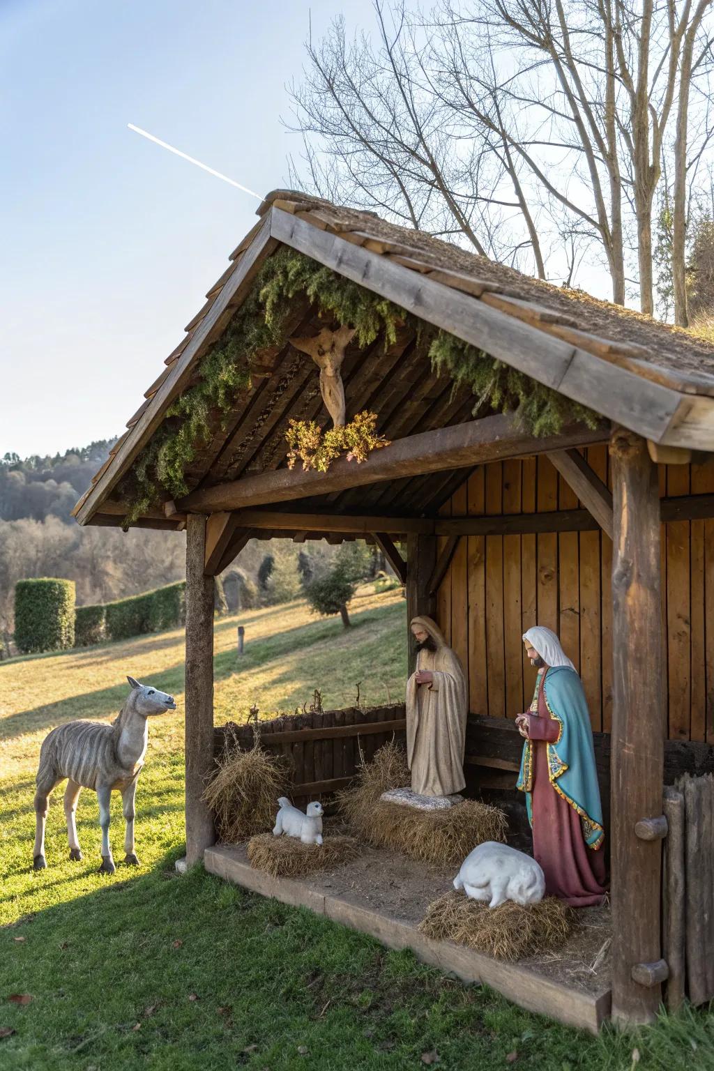 Relive the past with a quaint wooden stable nativity.