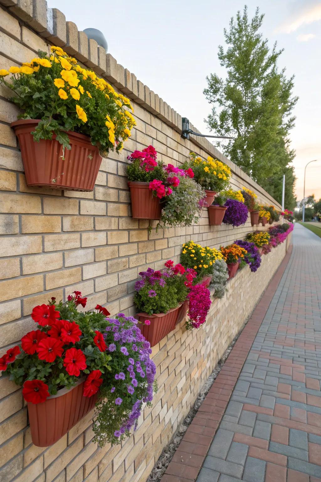 Elevate your outside walls with a burst of color using vibrant planters.