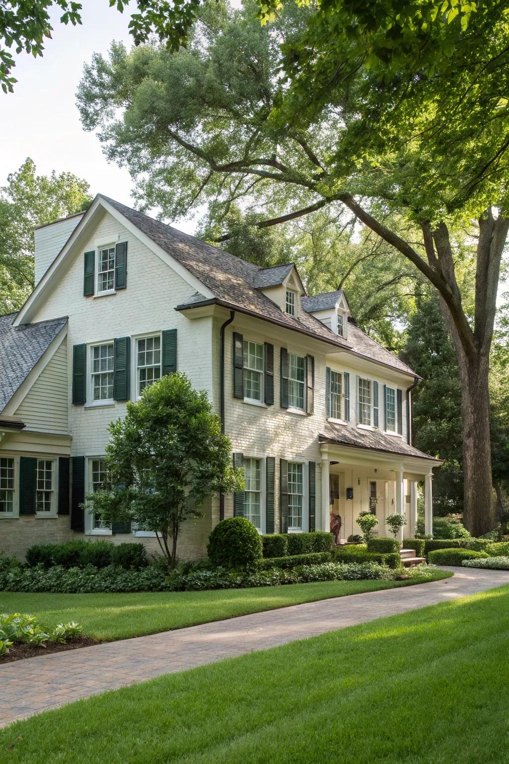 Classic residence showcasing elegant louvered shutters.