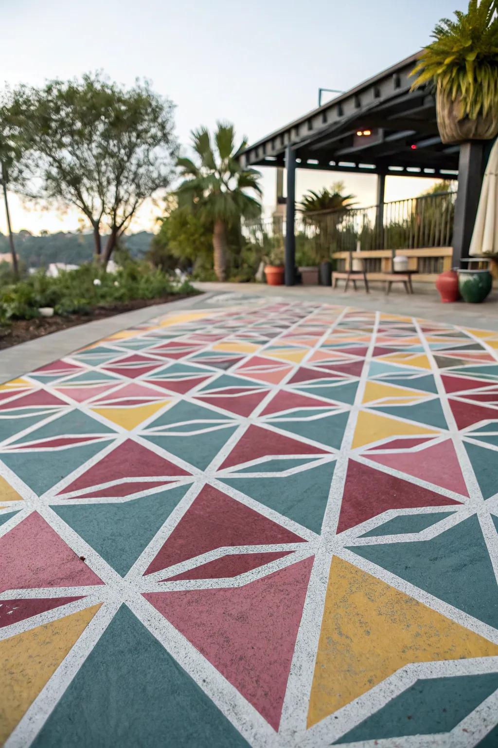 A patio displaying complex geometric shapes that add a modern feel.