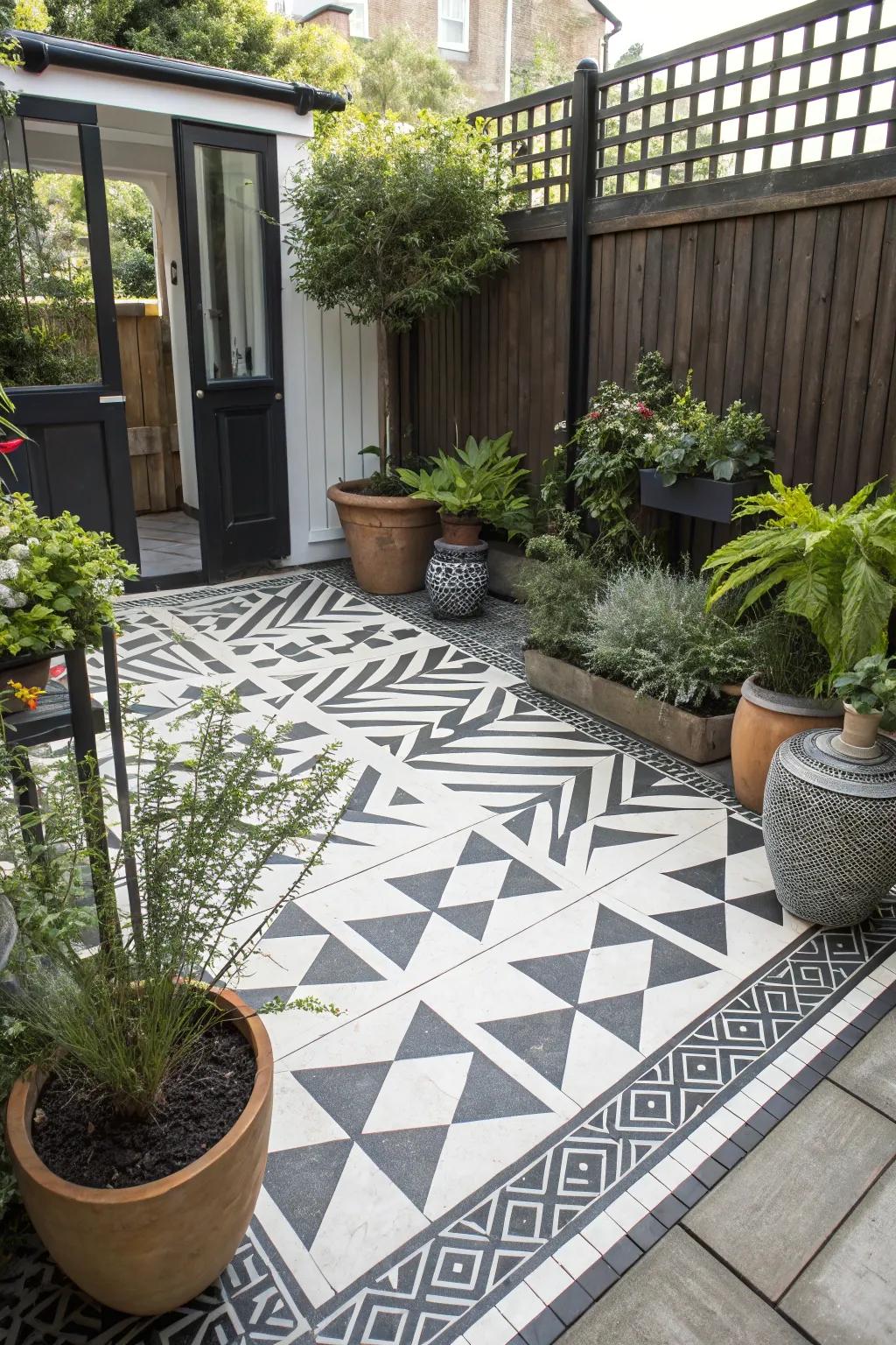 Geometric designs add a contemporary artistic touch to your patio.