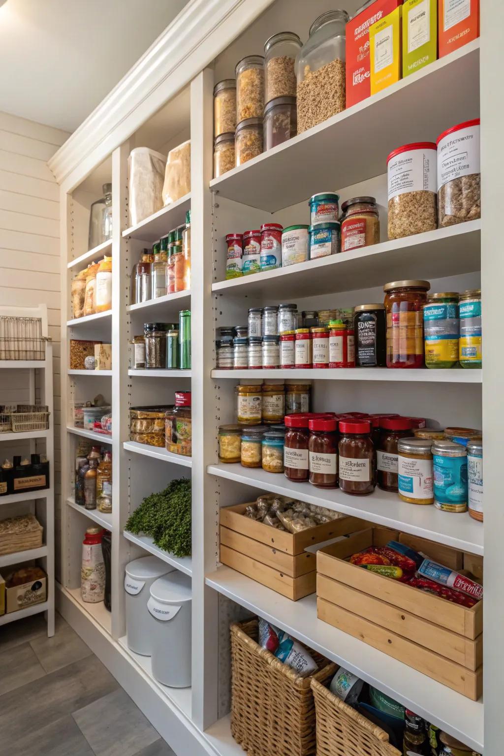 Tailored racking solutions in a pantry maximize vertical space while meeting diverse organizational needs.