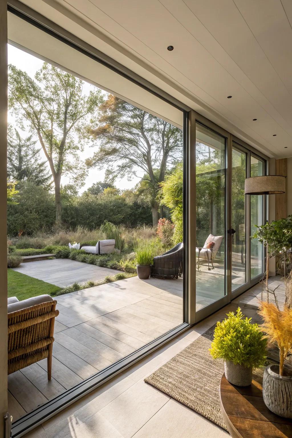 Gliding glass entrances permit an unhindered view of your garden sanctuary.