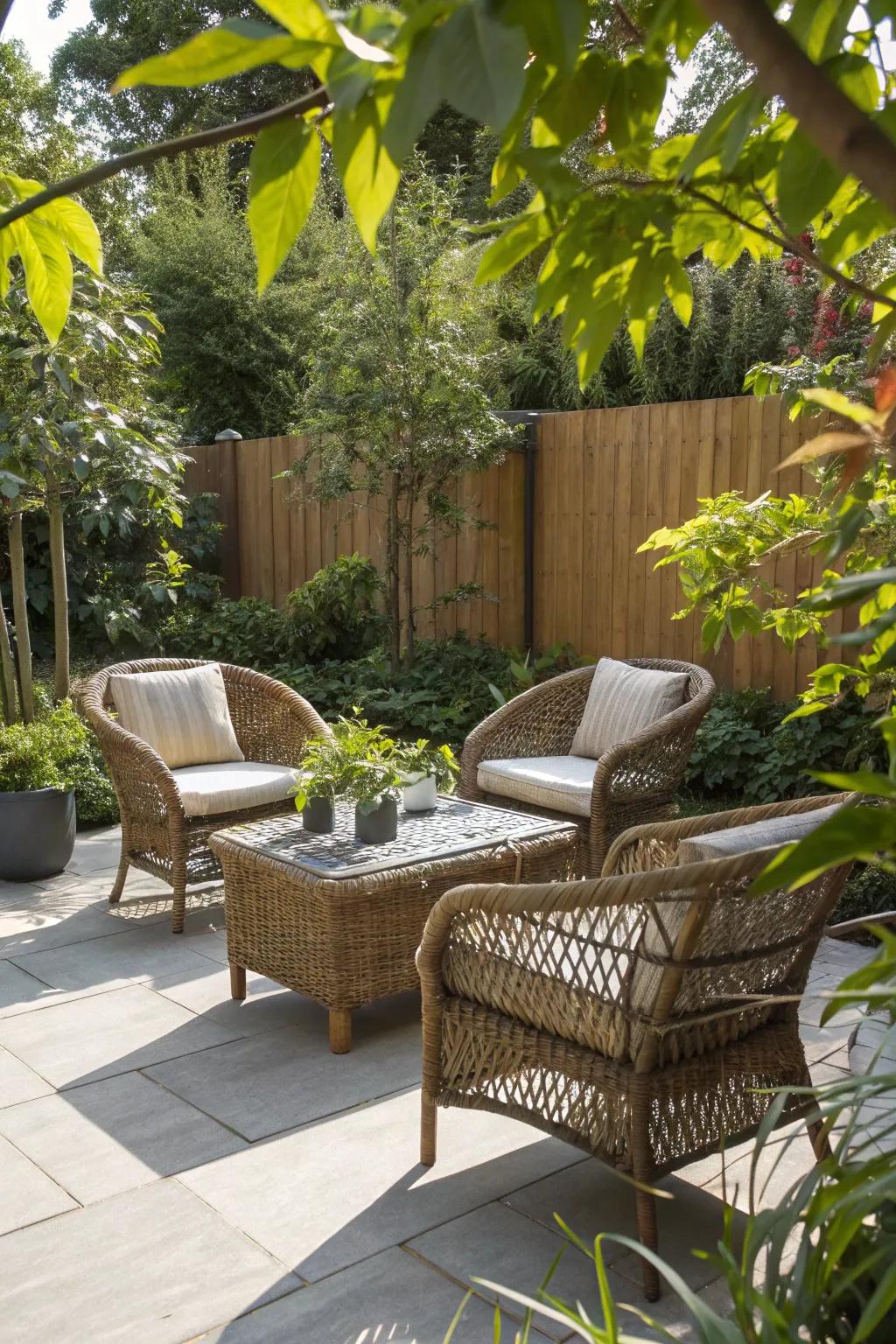 Vintage woven patterns imbue a nostalgic yet invigorating ambiance to your patio.