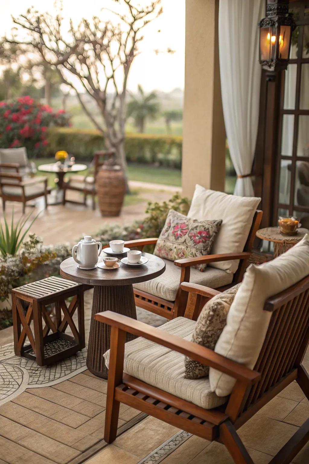 A welcoming seating area adorned with sumptuous cushions is vital for an inviting patio atmosphere.
