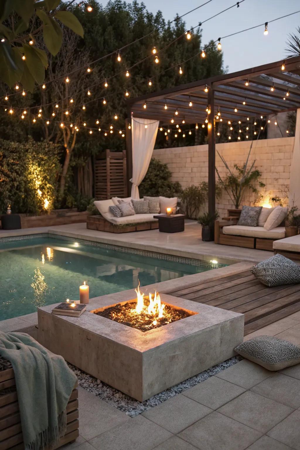 Add a brazier to your pool area to create a cozy environment.