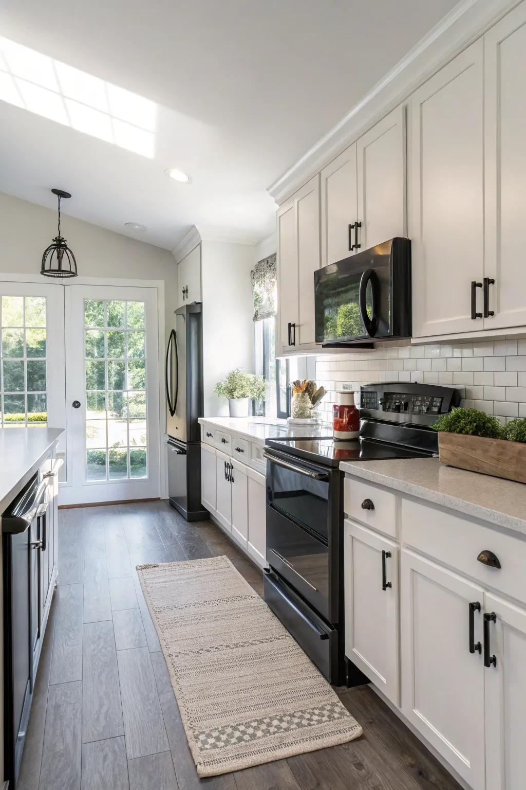 A timeless monochrome cooking space that never loses its appeal.