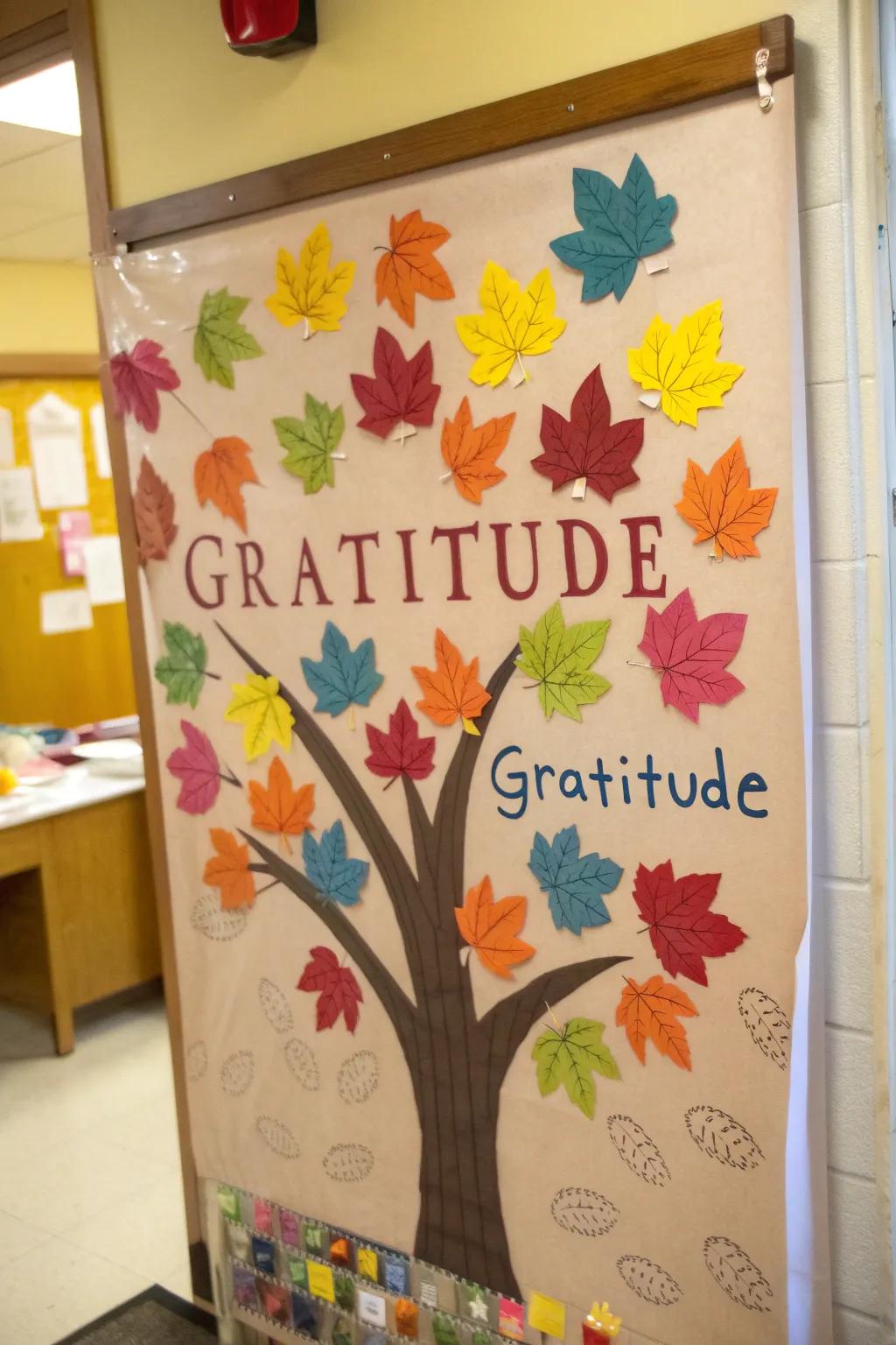 A gratitude tree display board to showcase thankfulness throughout the fall.