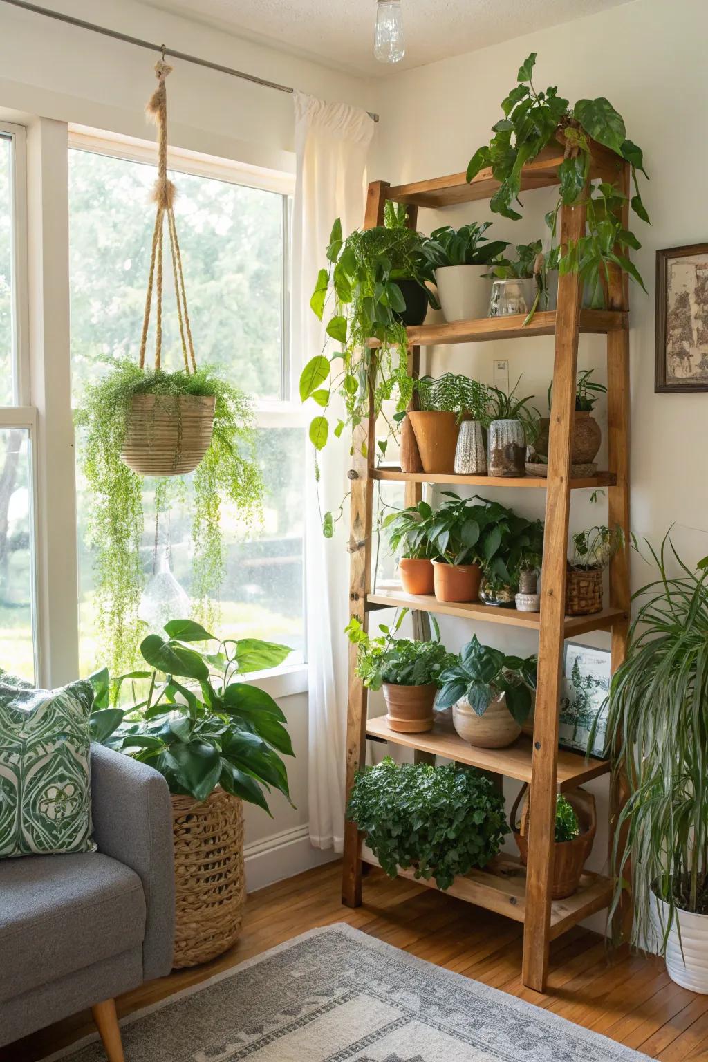 Use display cases to create an upright garden.