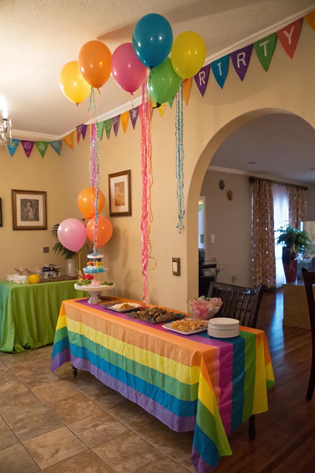 Revamp any area using a layered plastic tablecloth backdrop.