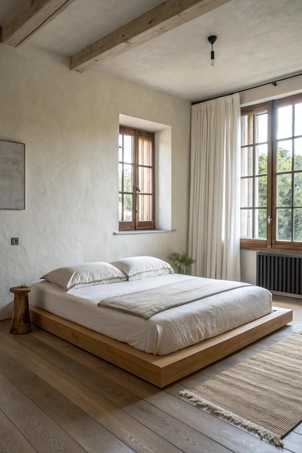 Minimalistic platform beds offer a clean and tranquil aesthetic.