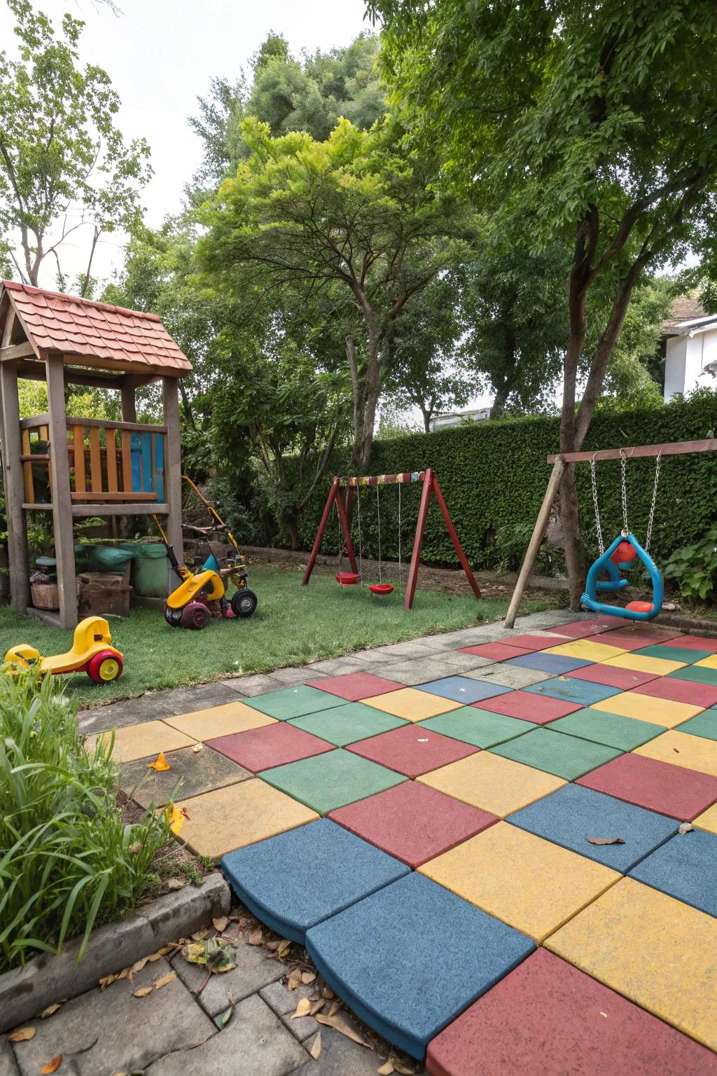 Rubber tiles bring both safety and a pop of color to your playground.
