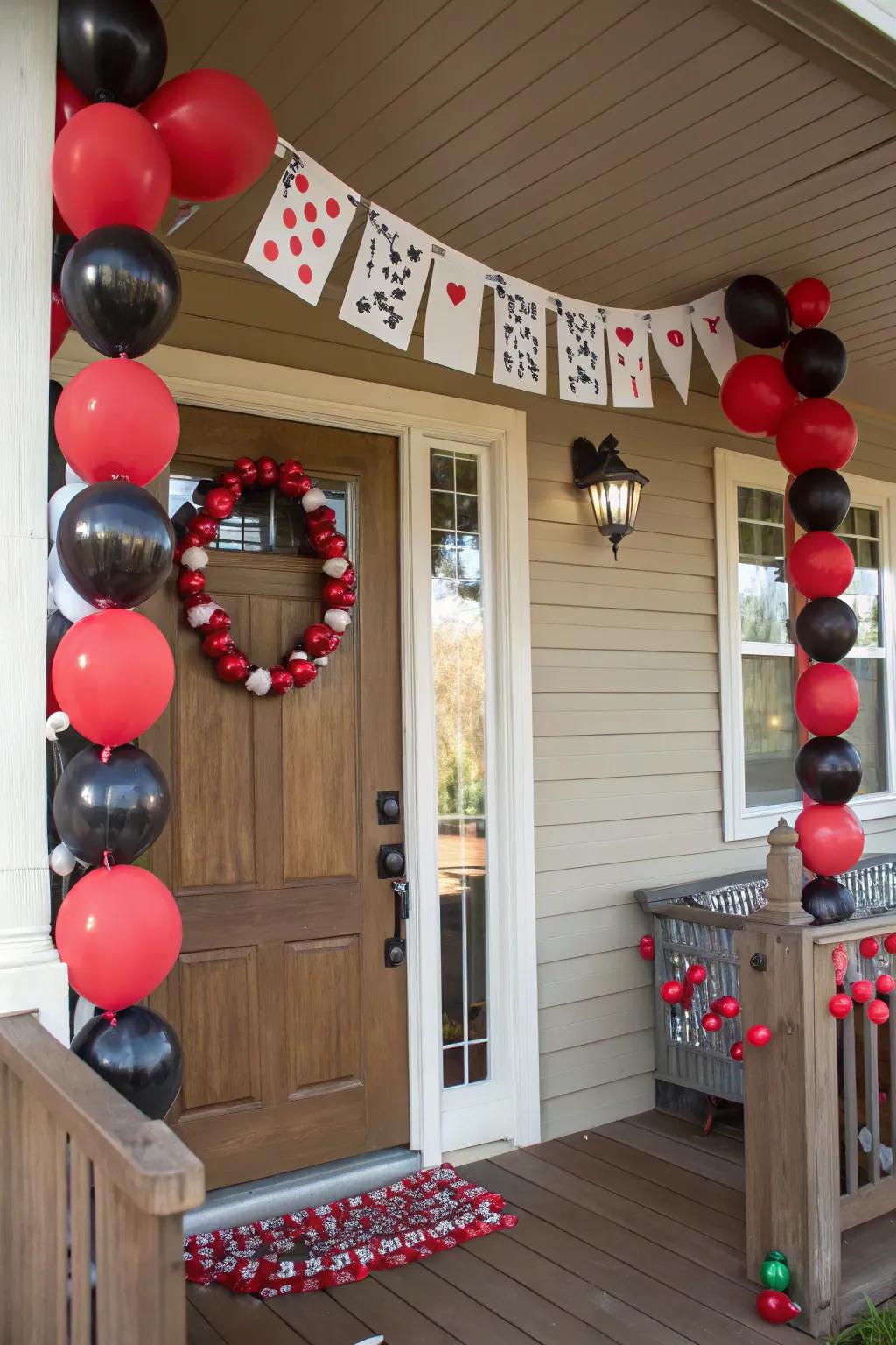 Craft a memorable entrance with balloons and playing cards to set the perfect atmosphere from the get-go.