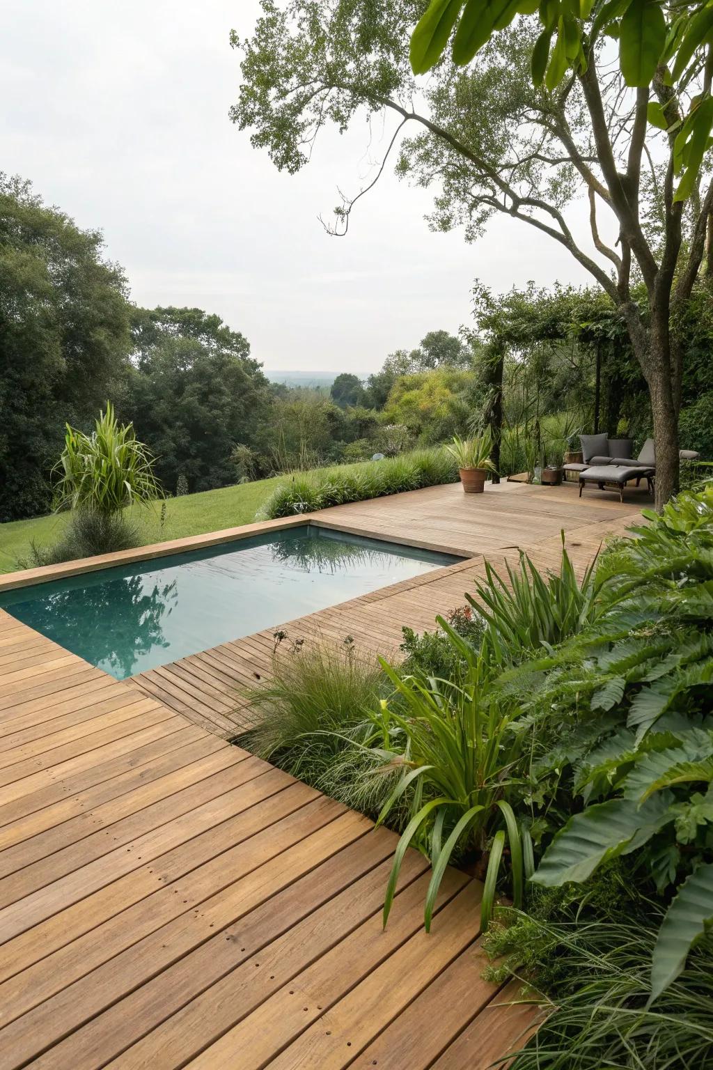 Welcoming and cozy, a timber deck enriches the inherent charm of your pool surroundings.