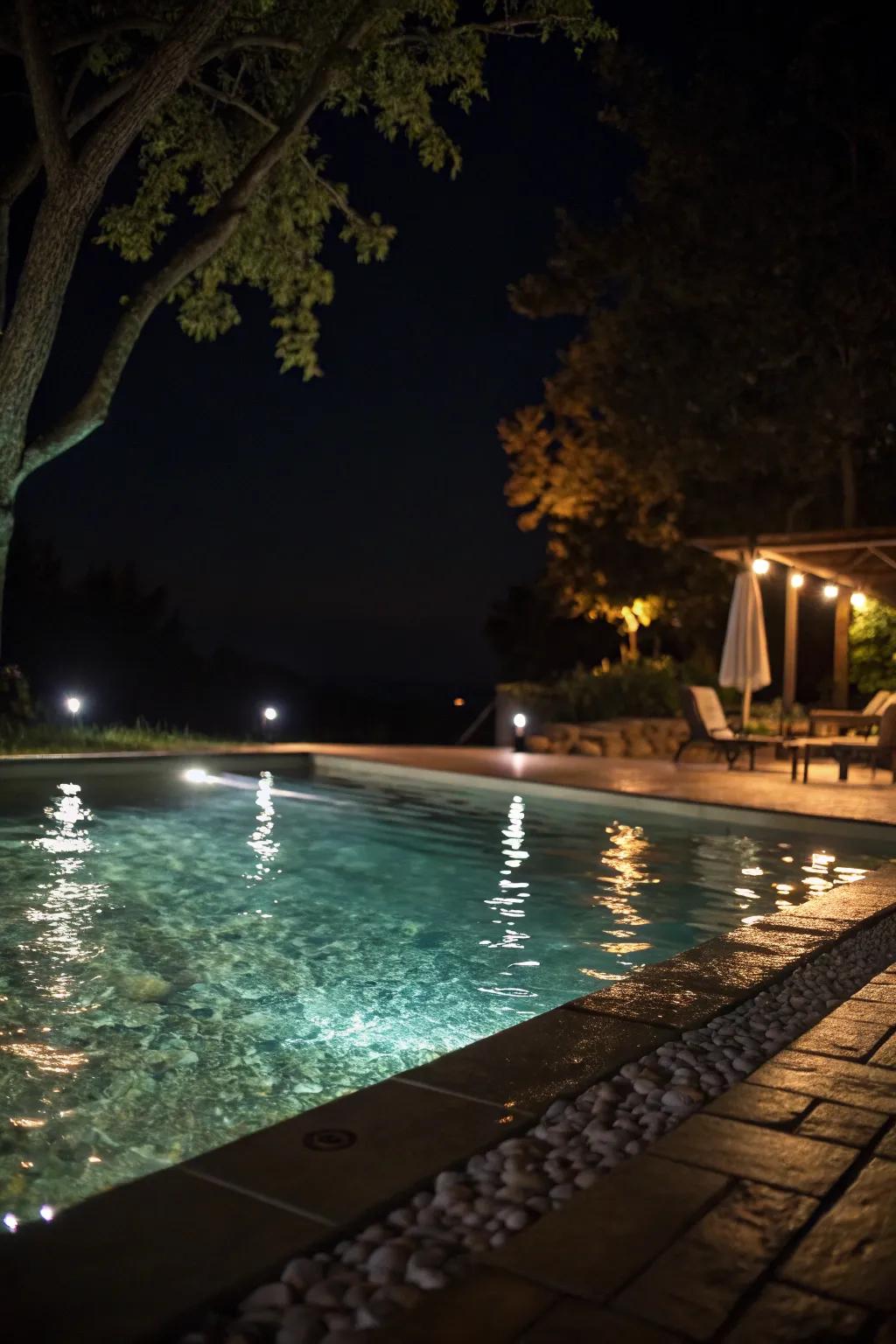 Submerged lighting bestows an otherworldly radiance upon your pool.