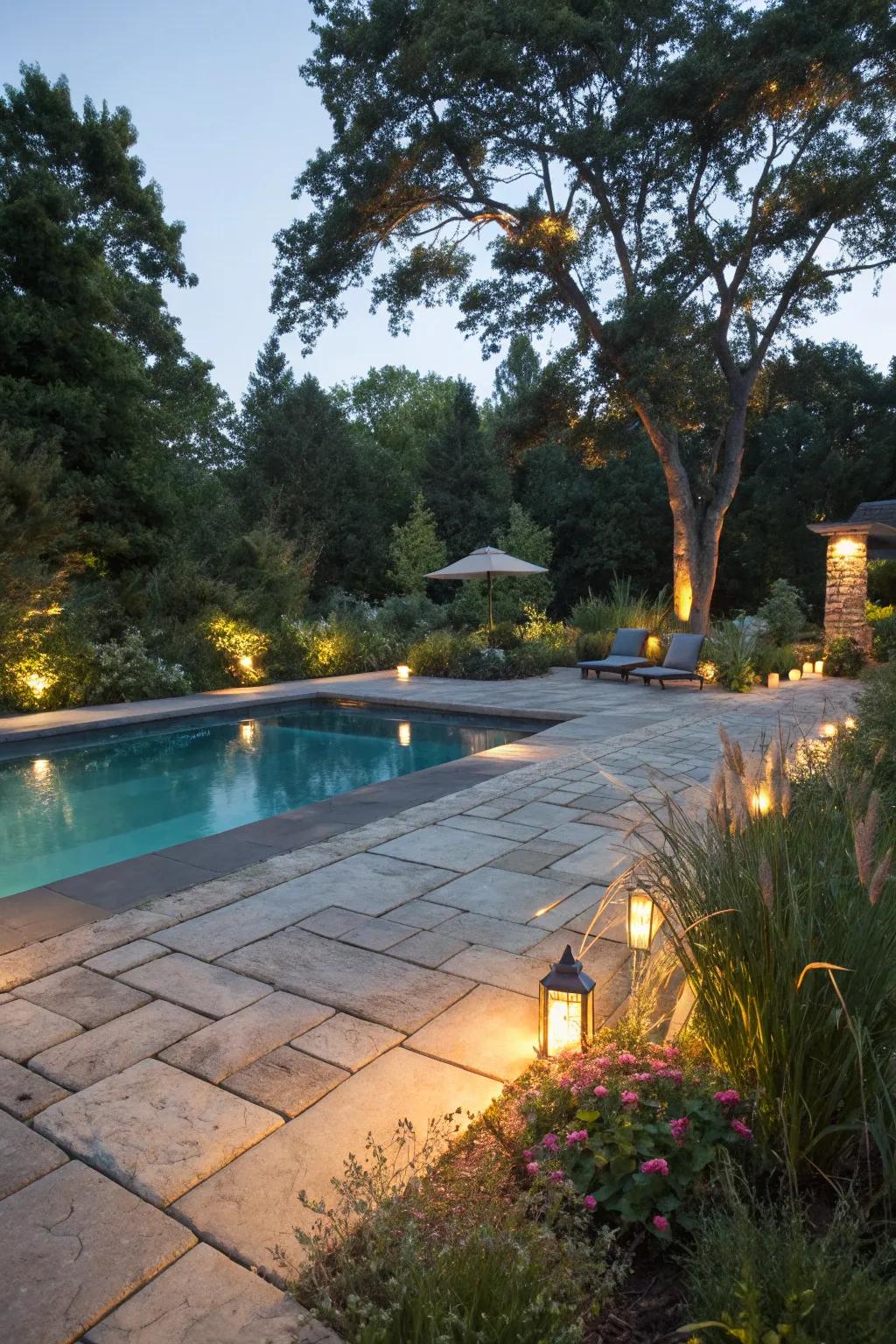 Original rock decking brings an eternal style to any pool space.