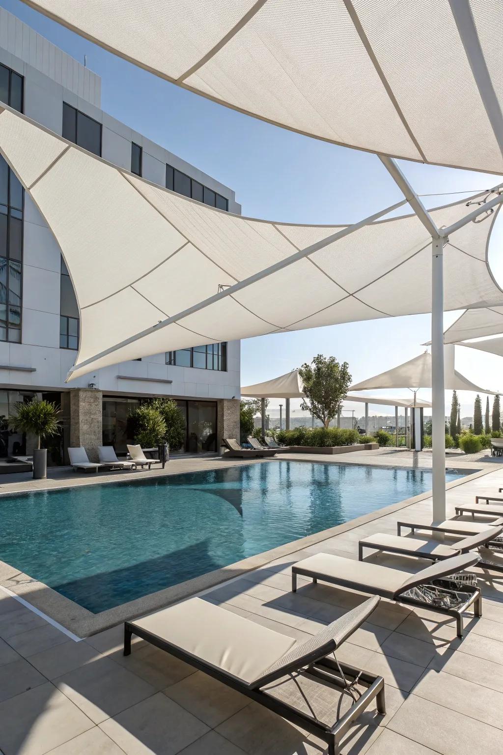 Up-to-date shade sails delivering stylish reduction of sunlight.