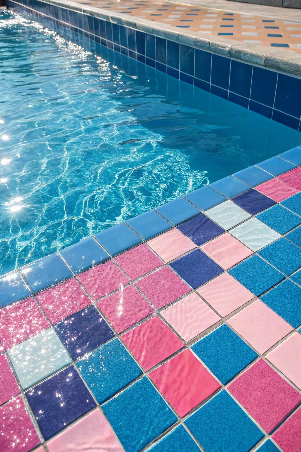 Vibrant azure and fuchsia surfaces create an eye-catching visual effect in this pool design.
