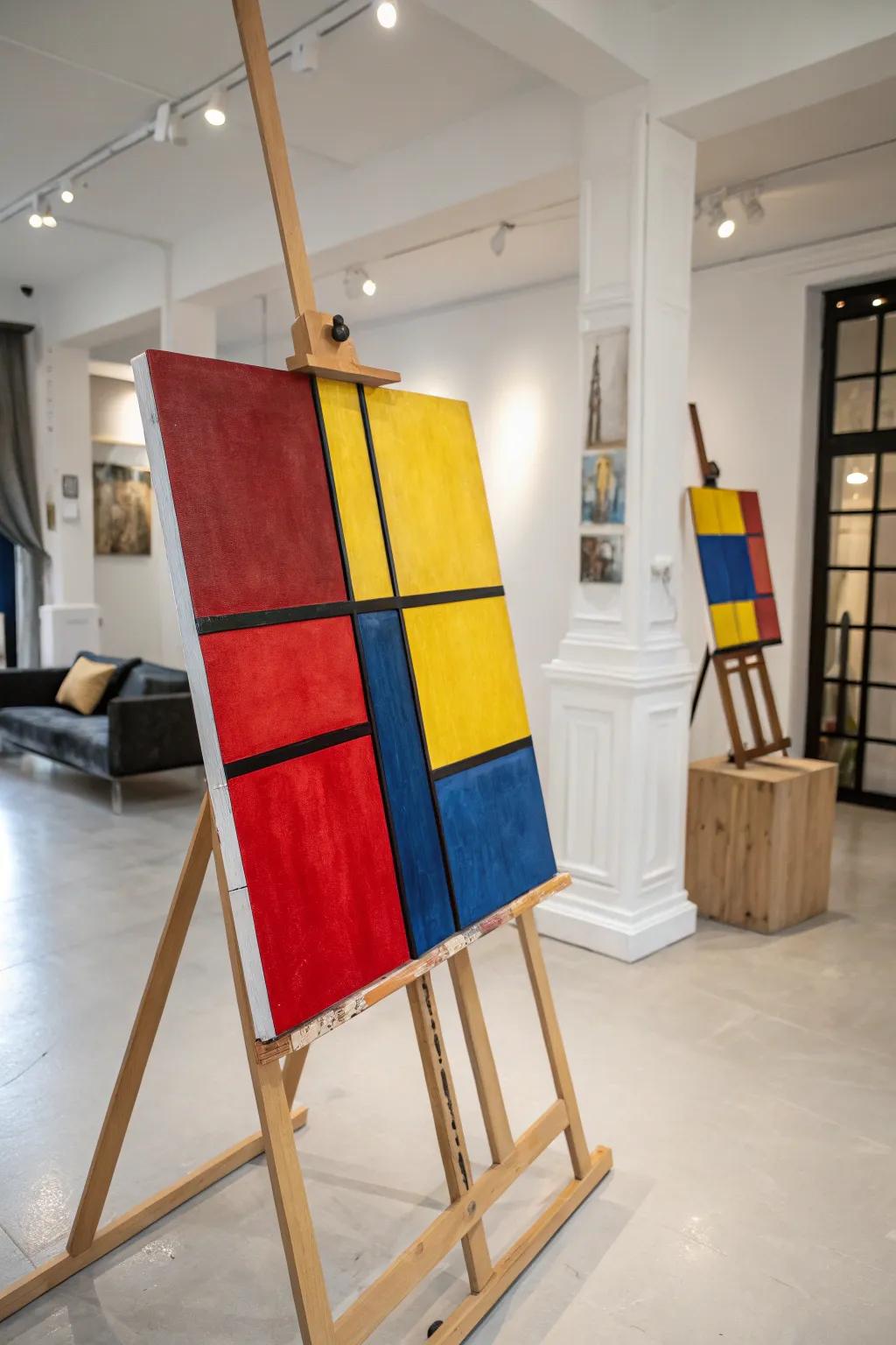 A surface featuring vivid segments of color prepared for a artistic pop change.