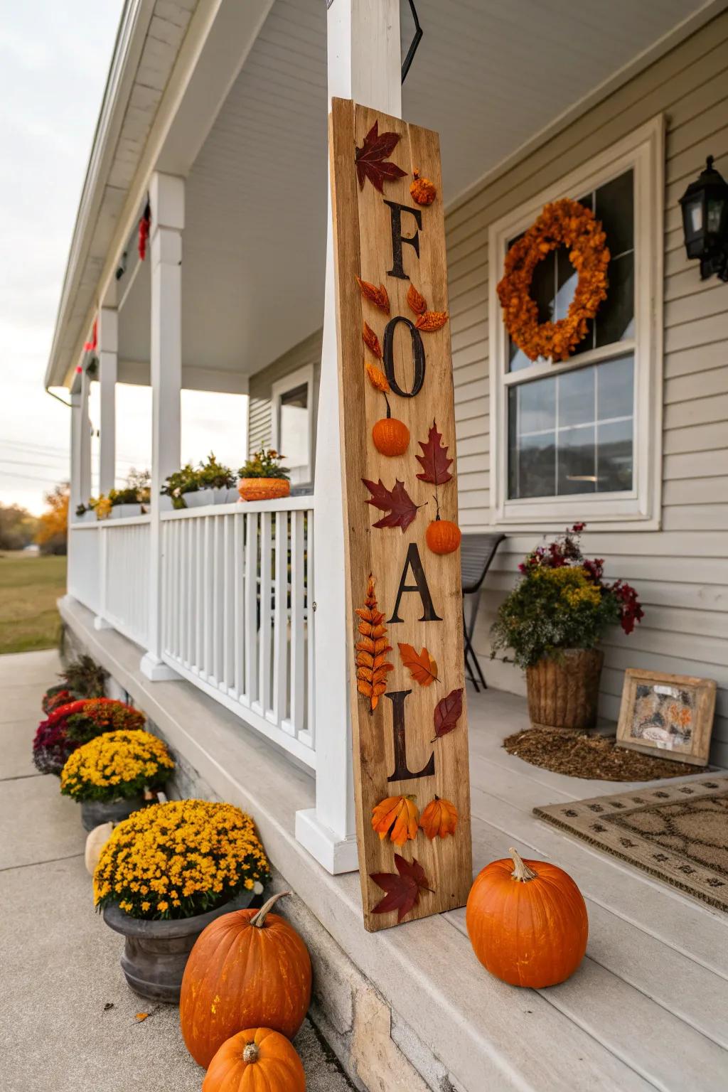 Rejoice in the season with a merry autumn porch signboard.