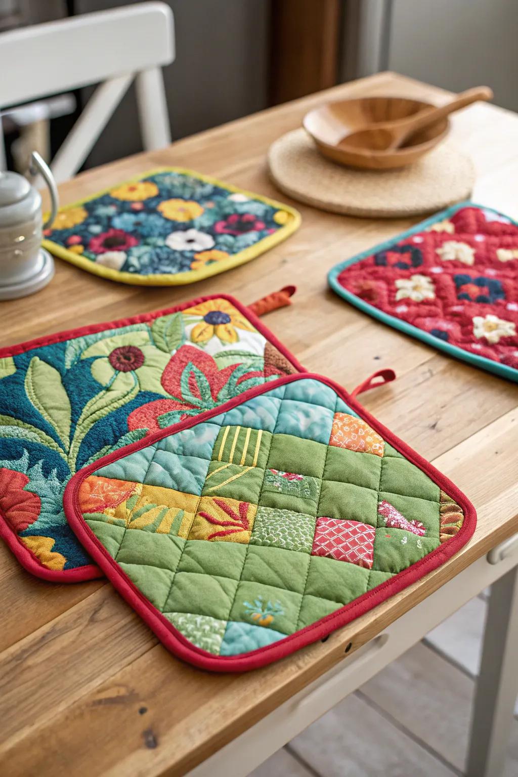 Eye-catching quilted oven protectors introduce a burst of color and allure to any kitchen.