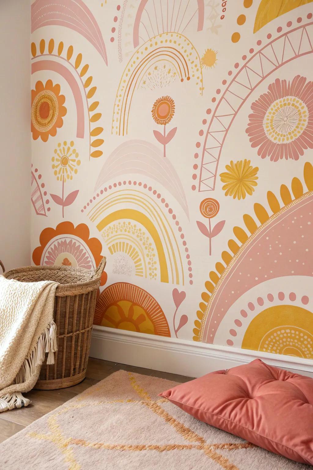 A lively blend of gentle tints cultivates an energetic and cheerful vibe.