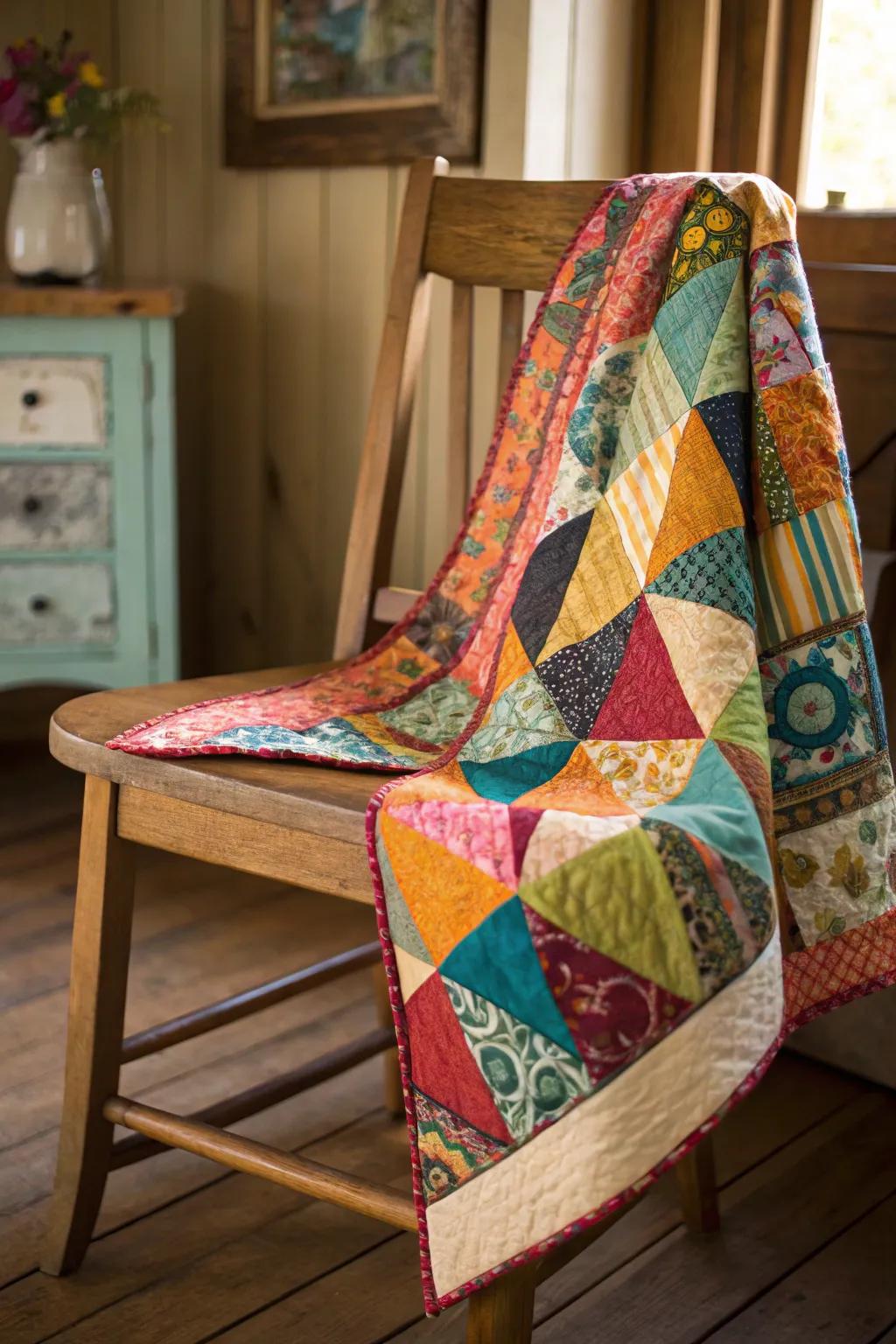 An eclectic fabric edge imparts a playful and vibrant feel to any quilt.