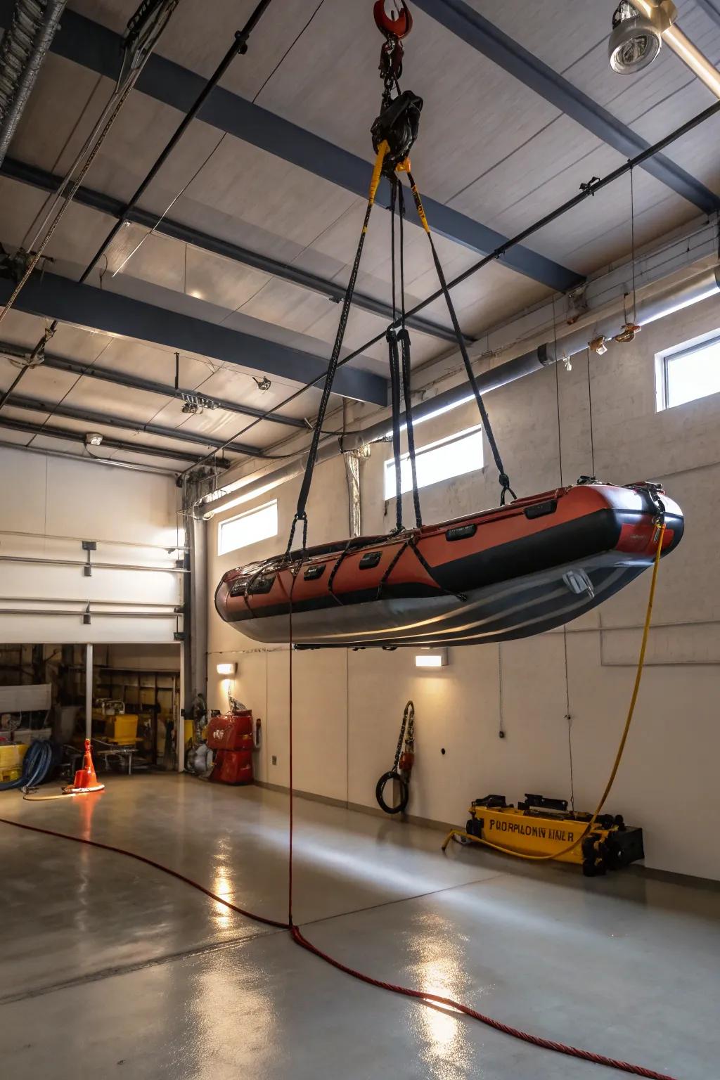 Overhead storage protects your wave rider and clears up your space.