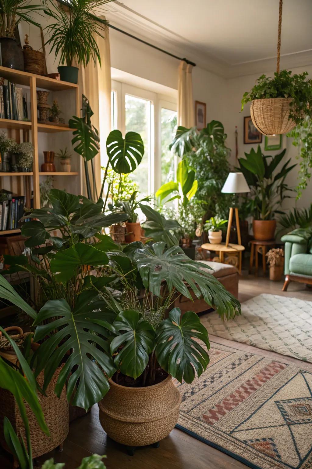 Establish a jungle vibe with a variety of rich green plants.