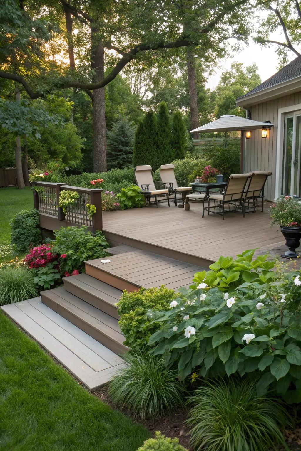 Achieve a distinctive, stylish look by blending materials on your deck.