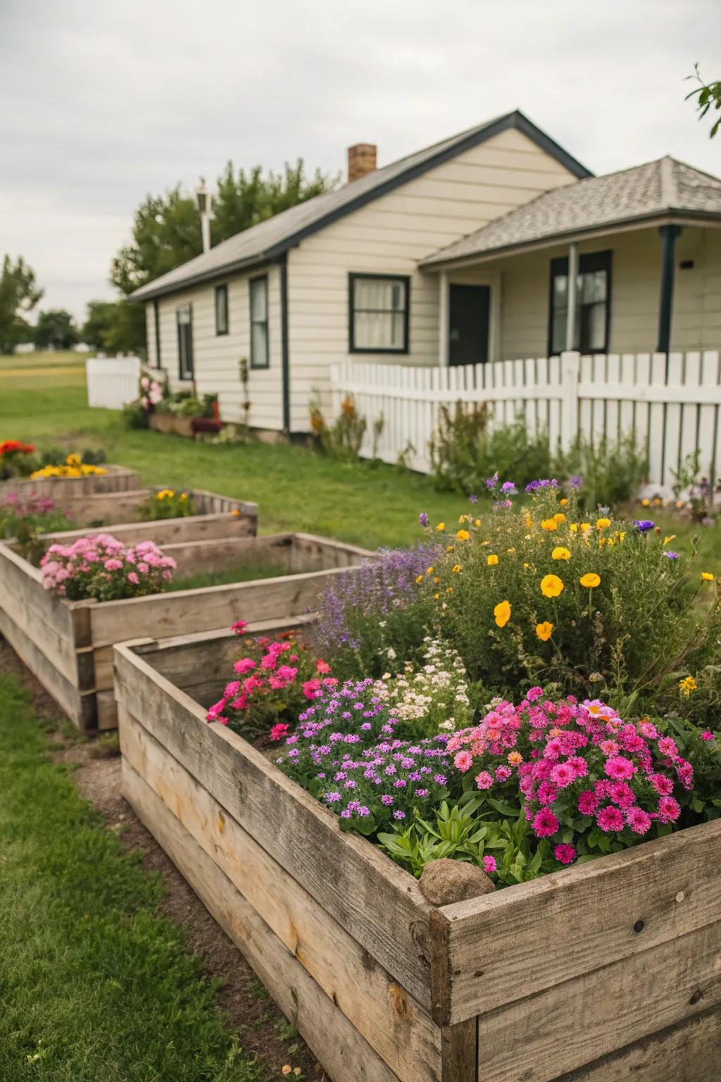Country-style wooden beds provide an appealing and natural ambiance.