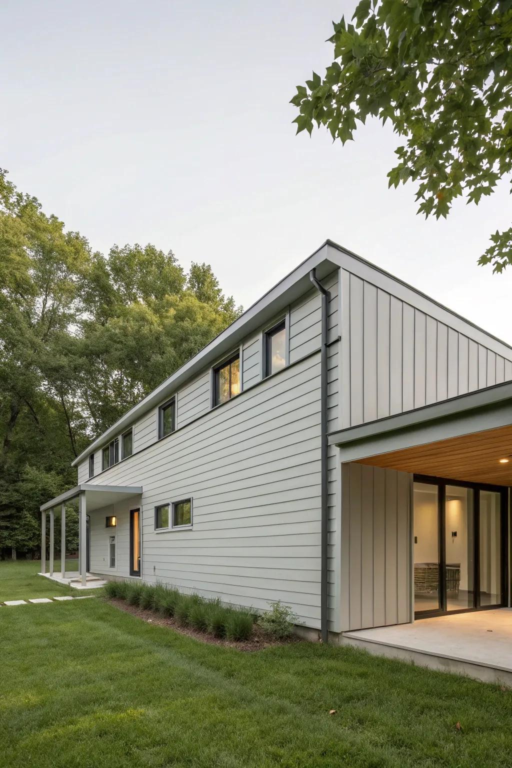 Sleek horizontal siding gives this ranch house a modern twist.