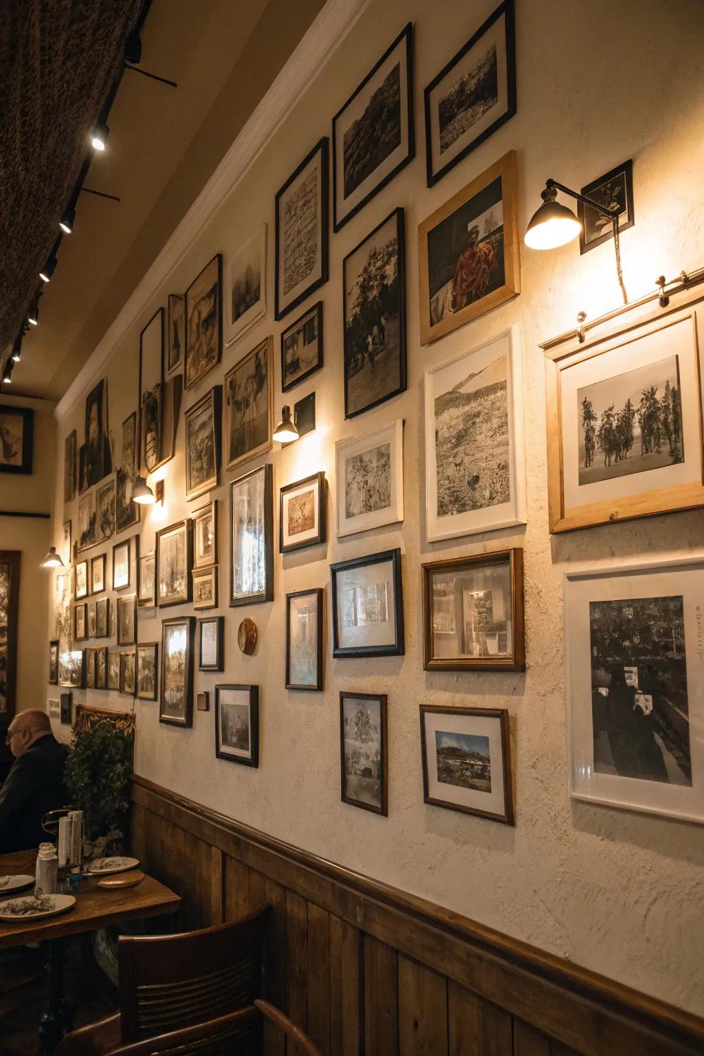A nostalgic-themed feature wall filled with treasured memories.