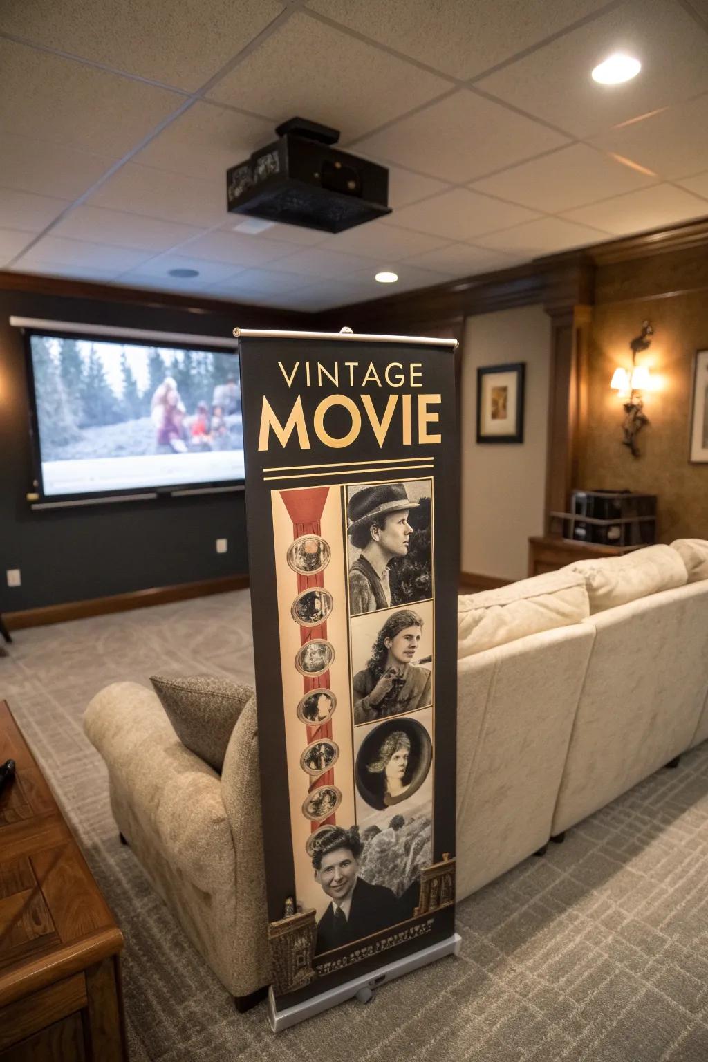 Set the stage for a cinematic night with a movie-themed roll-up display.