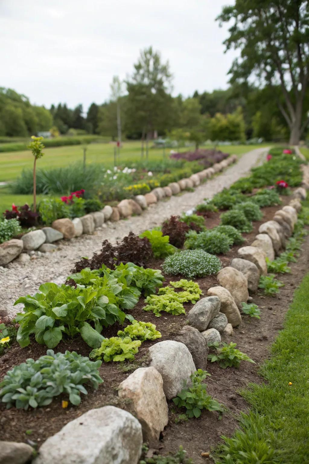 Use rocks to define garden spaces with beautiful borders.