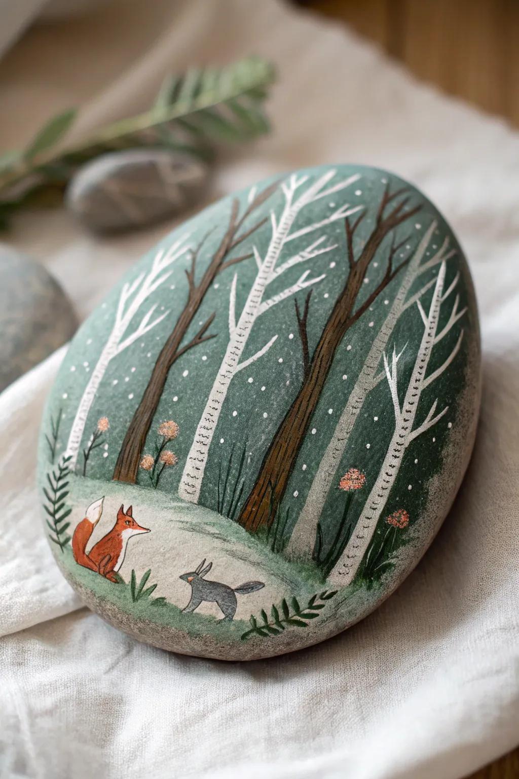 Infuse your home with the calm charm of the forest through this enchanting, hand-painted stone artwork.