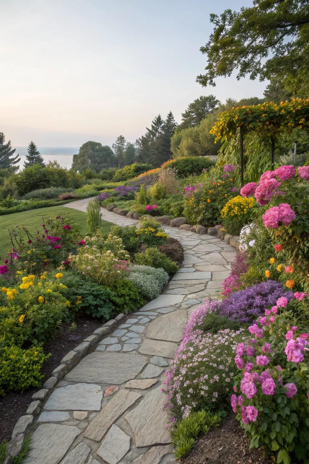 Graceful curves guide you through a floral wonderland.